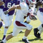 Danny Woodhead, 195-pound New England Patriot running back, in the 2007 season. Woodhead ran upfield for a 29-yard touchdown Eagles' game against Western New Mexico. — Photo courtesy of CSC Sports Information