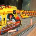 Nerf guns lay stacked in rows in a display case in the Student Center Lobby, in preparation for the "Gotcha!" war that began Thursday.