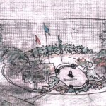 A rendering of the future centennial plaza, as drawn by CSC Horticulturist Lucinda Mays. —Illustration courtesy of Lucinda MaysA rendering of the future centennial plaza, as drawn by CSC Horticulturist Lucinda Mays. —Illustration courtesy of Lucinda Mays