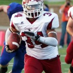 Chadron State running back Dominic Morris (34) rushed for 140 yards in the Eagles’ season-opener against the University of Mary.