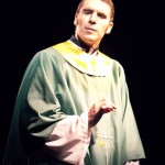 Father Flynn, played by Mason Quinn, senior of Cheyenne, Wyo., delivers a sermon during the play “Doubt.” — photo by Kinley Q. Nichols