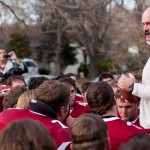 Former Head Coach Bill O’Boyle speaks to the football team, alumni players, and community members on his front lawn Saturday, Nov. 12, 2011, after the game against Colorado Mesa University — Archive Photo