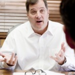 Randy Rhine, vice president for Enrollment Management and Student Services, gestures during an interview with The Eagle Wednesday. — Photo by T.J. Thomson