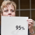 Korinne Tande, vice chancellor for student affairs, marketing, enrollment & public information with the Nebraska State College System, displays a new advertising campaign Friday morning during the NSCS Board of Trusteesâ business meeting in Chadron. â Photo by T.J. Thomson
