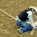Amy Deichert, sophomore of Spearfish, S.D., attempts to tie up a goat in a rodeo contest last year in Gillete, Wyo. –File photo by Kinley Q. Nichols